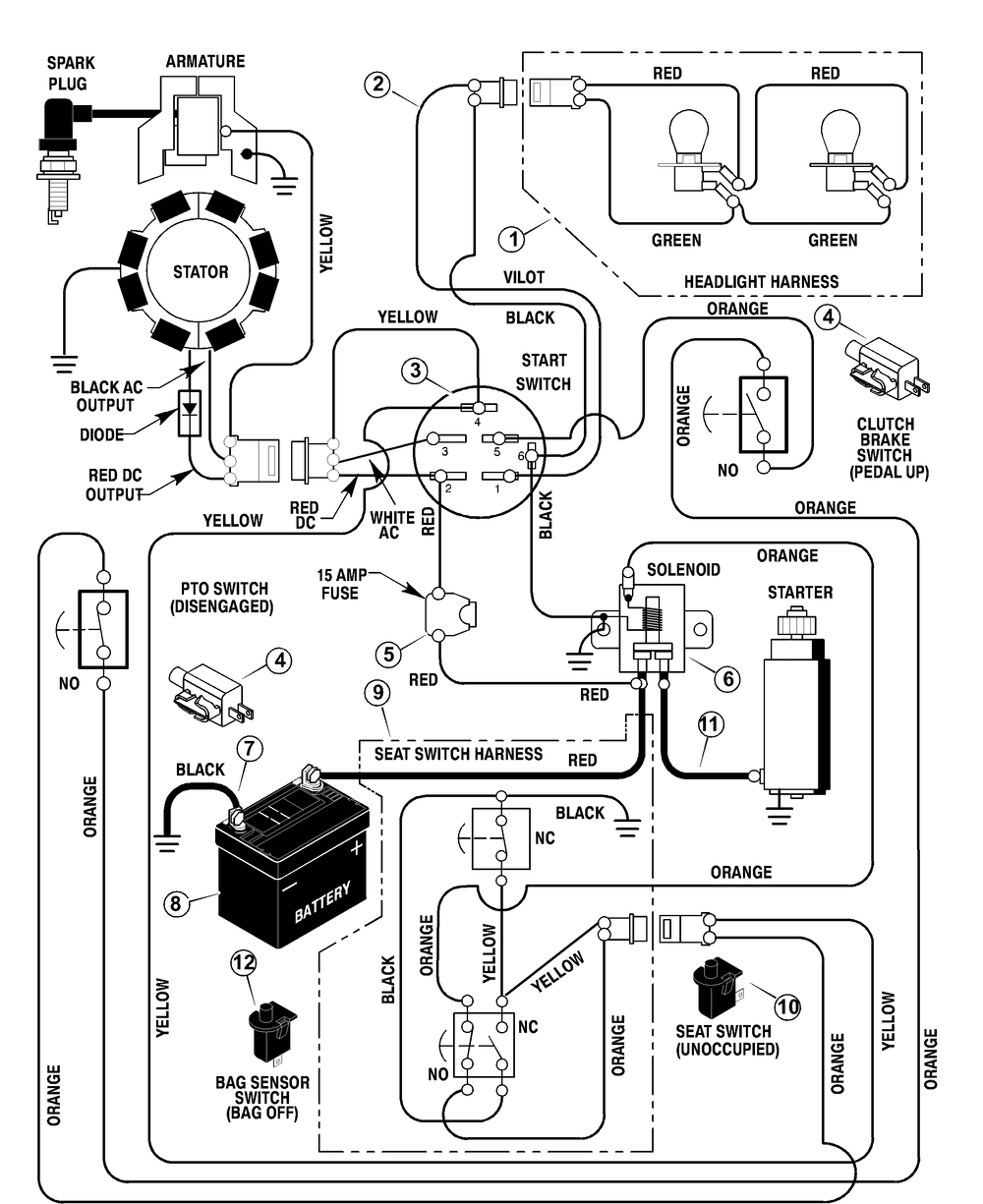 Electrical System Diagram and Parts List for 312000X68B 2003 Briggs and Stratton Lawn Tractor